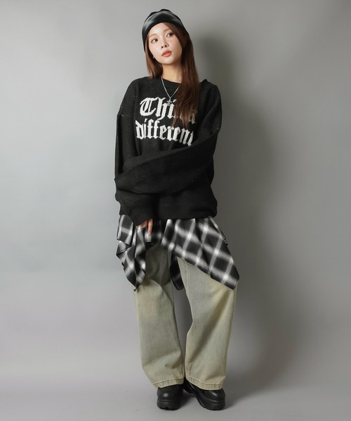 SPINNS（スピンズ）の「ストリート映え☆オールドイングリッシュゆるニット/オールドイングリッシュロゴ（ニット/セーター・レディース・ネイビー/グレー系その他2/ブラック/アイボリー/グレー系その他・ONESIZE）」の14枚目の写真