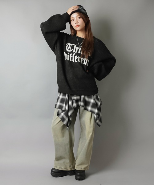 SPINNS（スピンズ）の「ストリート映え☆オールドイングリッシュゆるニット/オールドイングリッシュロゴ（ニット/セーター・レディース・ネイビー/グレー系その他2/ブラック/アイボリー/グレー系その他・ONESIZE）」の16枚目の写真