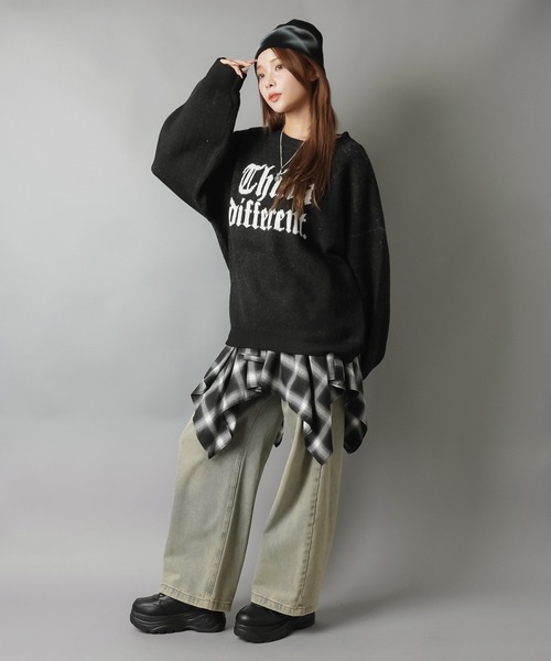 SPINNS（スピンズ）の「ストリート映え☆オールドイングリッシュゆるニット/オールドイングリッシュロゴ（ニット/セーター・レディース・ネイビー/グレー系その他2/ブラック/アイボリー/グレー系その他・ONESIZE）」の6枚目の写真