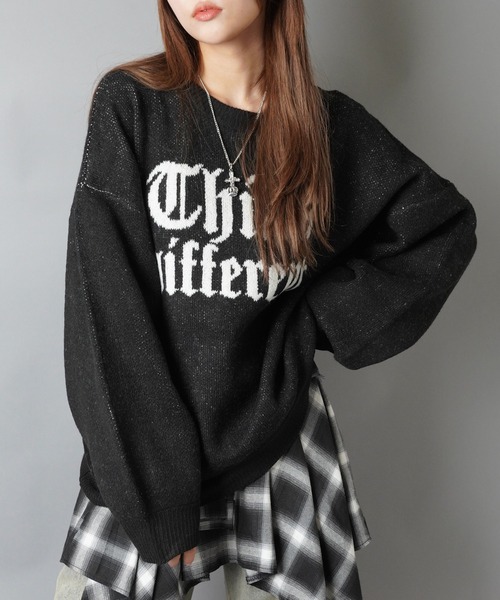 SPINNS（スピンズ）の「ストリート映え☆オールドイングリッシュゆるニット/オールドイングリッシュロゴ（ニット/セーター・レディース・ネイビー/グレー系その他2/ブラック/アイボリー/グレー系その他・ONESIZE）」の8枚目の写真