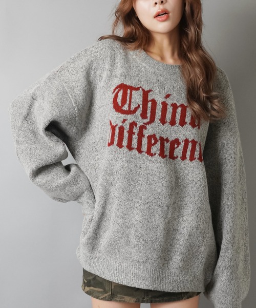 SPINNS（スピンズ）の「ストリート映え☆オールドイングリッシュゆるニット/オールドイングリッシュロゴ（ニット/セーター・レディース・ネイビー/グレー系その他2/ブラック/アイボリー/グレー系その他・ONESIZE）」の17枚目の写真