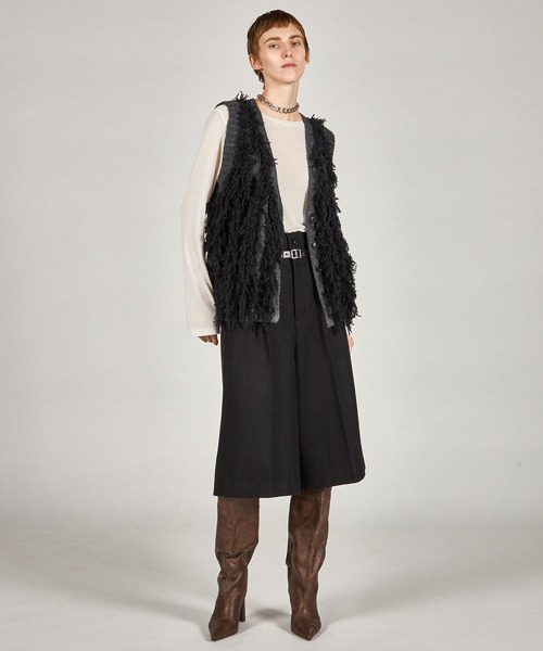 PRANK PROJECT（プランクプロジェクト）の「ダブルウエストハーフパンツ / Double Waist Half Pants（その他パンツ・レディース・チャコールグレー/ブラック・36/38）」の4枚目の写真