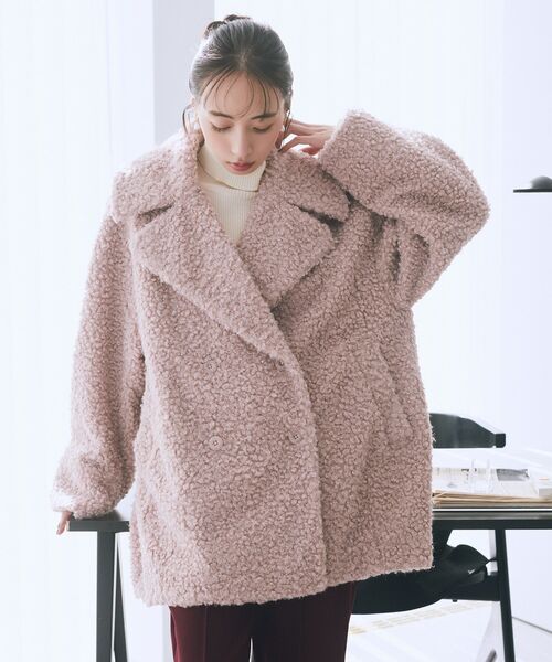 earth music&ecology（アースミュージックアンドエコロジー）の「【2025AW】ループファーコート（テーラードジャケット・レディース・アイボリー/グレイッシュベージュ/ピンクベージュ・FREE）」の8枚目の写真