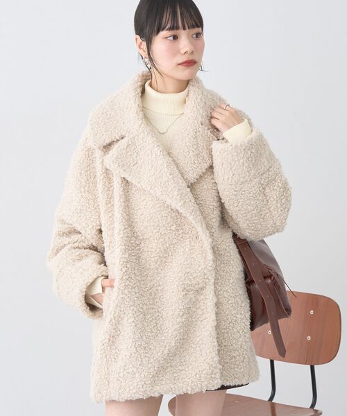 earth music&ecology（アースミュージックアンドエコロジー）の「【2025AW】ループファーコート（テーラードジャケット・レディース・アイボリー/グレイッシュベージュ/ピンクベージュ・FREE）」の20枚目の写真