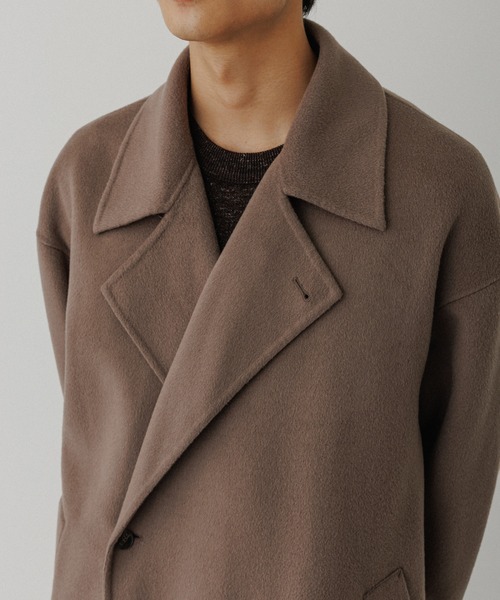メリノウール ダブルフェイス セミダブルコート / マフラー付き