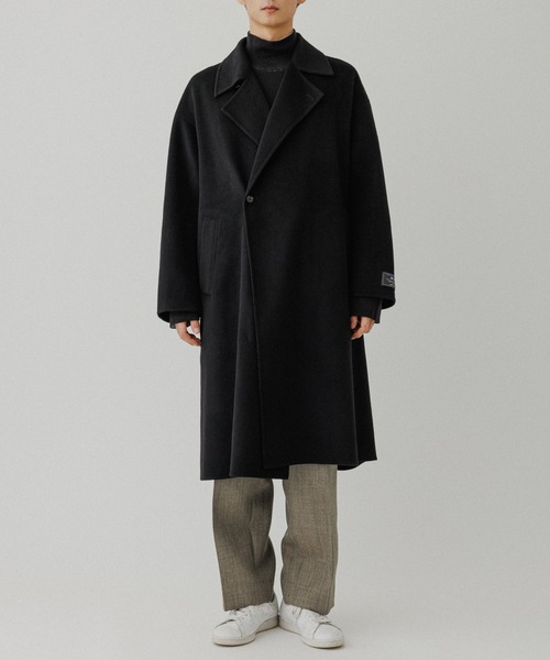 メリノウール ダブルフェイス セミダブルコート / マフラー付き