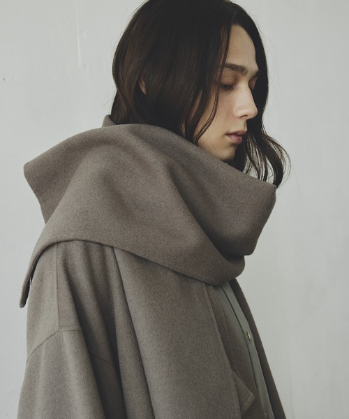 メリノウール ダブルフェイス セミダブルコート / マフラー付き