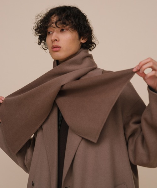 メリノウール ダブルフェイス セミダブルコート / マフラー付き