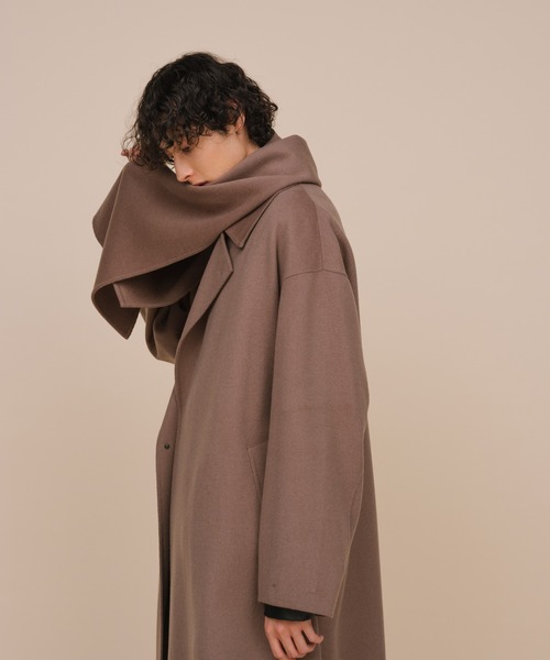 メリノウール ダブルフェイス セミダブルコート / マフラー付き