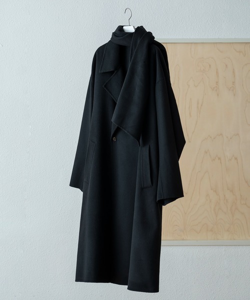 メリノウール ダブルフェイス セミダブルコート / マフラー付き