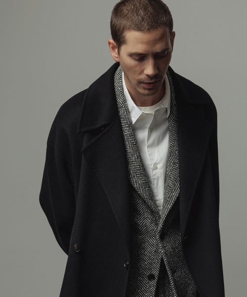 メリノウール ダブルフェイス セミダブルコート / マフラー付き