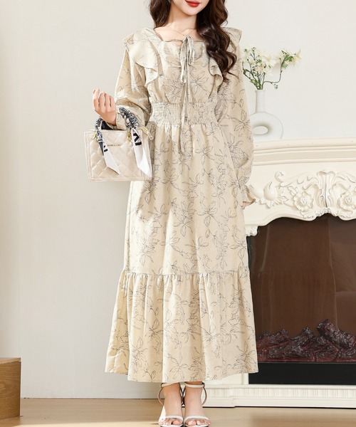 美品　エポカ　ボタニカル　ロングワンピース　プリーツ セール】 シアーコンビニット プリーツドレス （ロング・マキシ丈