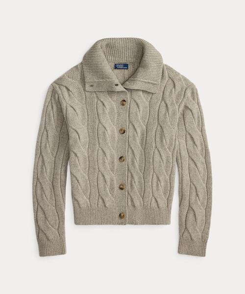 ケーブル ウールカシミヤ ファネルネック カーディガン（カーディガン