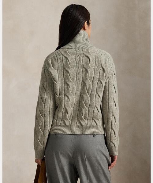 ケーブル ウールカシミヤ ファネルネック カーディガン（カーディガン