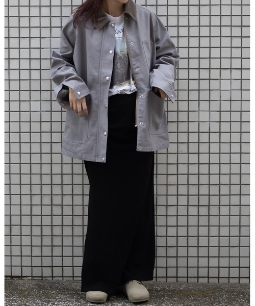 UNIVERSAL OVERALL(ユニバーサルオーバーオール)の「LINING OX COVERALL /オックスカバーオール/ワークジャケット(カバーオール・レディース・ブラウン/杢グレー/ブラウン系その他4・F)」の2枚目の写真