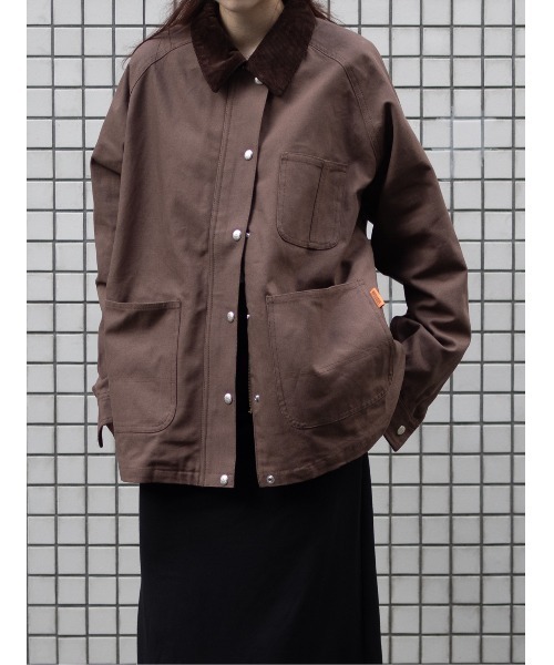 UNIVERSAL OVERALL(ユニバーサルオーバーオール)の「LINING OX COVERALL /オックスカバーオール/ワークジャケット(カバーオール・レディース・ブラウン/杢グレー/ブラウン系その他4・F)」の12枚目の写真