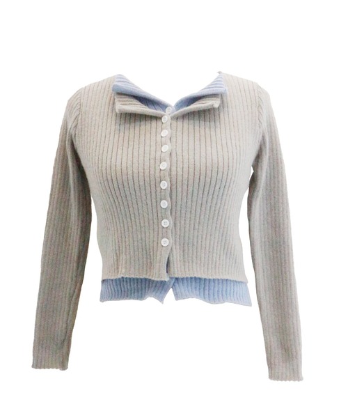 JilLA（ジルア）の「Docking Polo Cardigan / ドッキングポロカーディガン ダブルカラー（ニット/セーター・レディース・ライトグレー/ブラック/ダークグレー・FREE）」の2枚目の写真