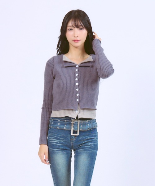 JilLA（ジルア）の「Docking Polo Cardigan / ドッキングポロカーディガン ダブルカラー（ニット/セーター・レディース・ライトグレー/ブラック/ダークグレー・FREE）」の13枚目の写真