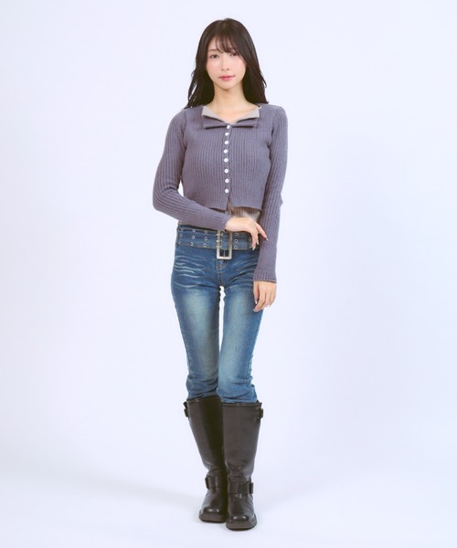 JilLA（ジルア）の「Docking Polo Cardigan / ドッキングポロカーディガン ダブルカラー（ニット/セーター・レディース・ライトグレー/ブラック/ダークグレー・FREE）」の14枚目の写真