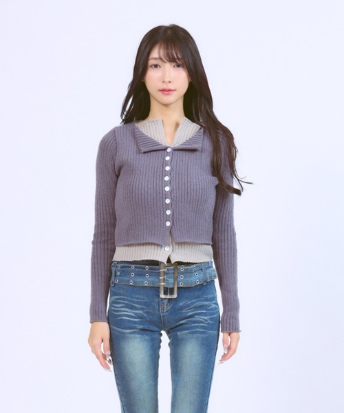 JilLA（ジルア）の「Docking Polo Cardigan / ドッキングポロカーディガン ダブルカラー（ニット/セーター・レディース・ライトグレー/ブラック/ダークグレー・FREE）」の10枚目の写真