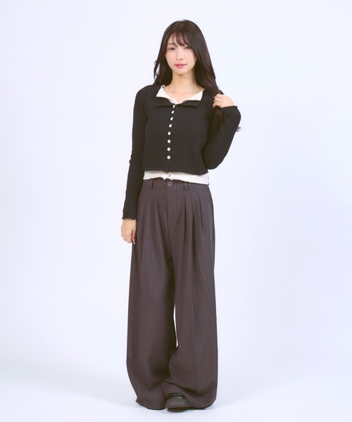 JilLA（ジルア）の「Docking Polo Cardigan / ドッキングポロカーディガン ダブルカラー（ニット/セーター・レディース・ライトグレー/ブラック/ダークグレー・FREE）」の21枚目の写真