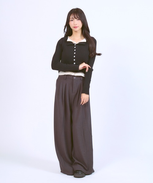 JilLA（ジルア）の「Docking Polo Cardigan / ドッキングポロカーディガン ダブルカラー（ニット/セーター・レディース・ライトグレー/ブラック/ダークグレー・FREE）」の22枚目の写真