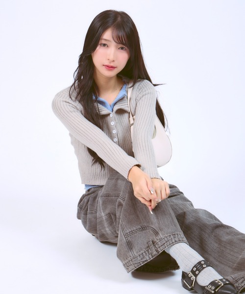 JilLA（ジルア）の「Docking Polo Cardigan / ドッキングポロカーディガン ダブルカラー（ニット/セーター・レディース・ライトグレー/ブラック/ダークグレー・FREE）」の5枚目の写真