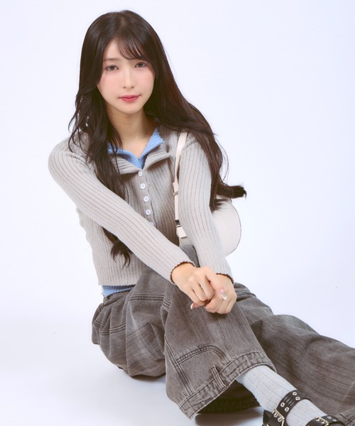 JilLA（ジルア）の「Docking Polo Cardigan / ドッキングポロカーディガン ダブルカラー（ニット/セーター・レディース・ライトグレー/ブラック/ダークグレー・FREE）」の6枚目の写真