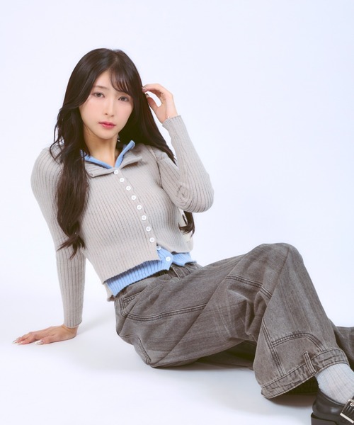 JilLA（ジルア）の「Docking Polo Cardigan / ドッキングポロカーディガン ダブルカラー（ニット/セーター・レディース・ライトグレー/ブラック/ダークグレー・FREE）」の7枚目の写真