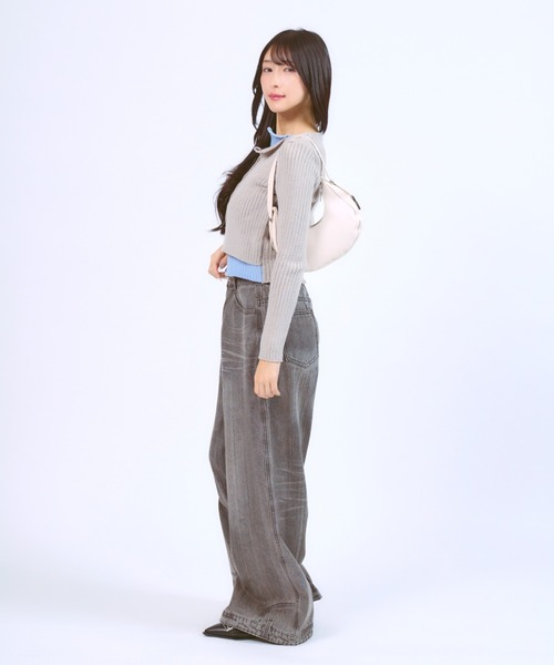 JilLA（ジルア）の「Docking Polo Cardigan / ドッキングポロカーディガン ダブルカラー（ニット/セーター・レディース・ライトグレー/ブラック/ダークグレー・FREE）」の19枚目の写真