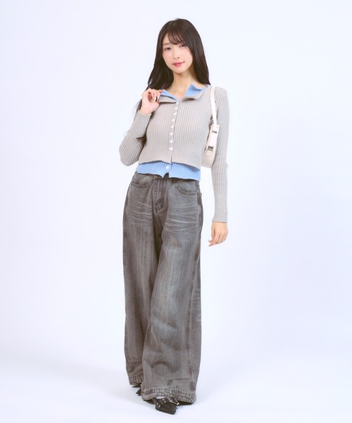 JilLA（ジルア）の「Docking Polo Cardigan / ドッキングポロカーディガン ダブルカラー（ニット/セーター・レディース・ライトグレー/ブラック/ダークグレー・FREE）」の20枚目の写真