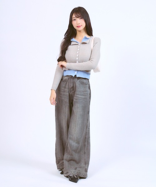 JilLA（ジルア）の「Docking Polo Cardigan / ドッキングポロカーディガン ダブルカラー（ニット/セーター・レディース・ライトグレー/ブラック/ダークグレー・FREE）」の18枚目の写真