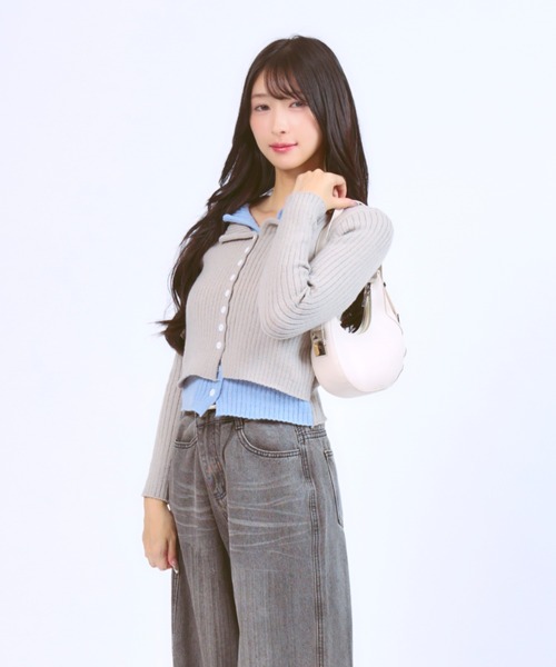 JilLA（ジルア）の「Docking Polo Cardigan / ドッキングポロカーディガン ダブルカラー（ニット/セーター・レディース・ライトグレー/ブラック/ダークグレー・FREE）」の16枚目の写真