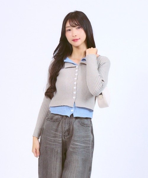 JilLA（ジルア）の「Docking Polo Cardigan / ドッキングポロカーディガン ダブルカラー（ニット/セーター・レディース・ライトグレー/ブラック/ダークグレー・FREE）」の15枚目の写真