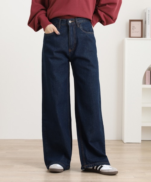 atONE(アットワン)の「ヴィンテージ加工デニムパンツ(その他パンツ・レディース・ネイビー/ワンウォッシュ・4L/M/LL/3L/L)」の2枚目の写真