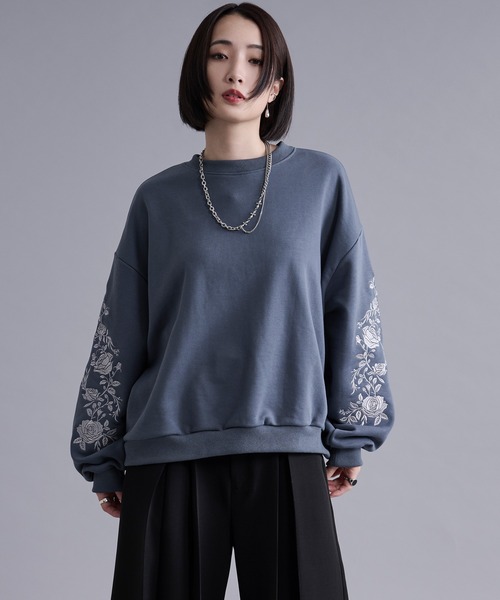 ★新品！★北欧の名手Ｔエルソン氏設計★東レのナノテクノロジー★９ｆｔ★長尺物★ ローズ刺繍ウラケプルオーバー（スウェット）｜Ellno Loset（エルノ