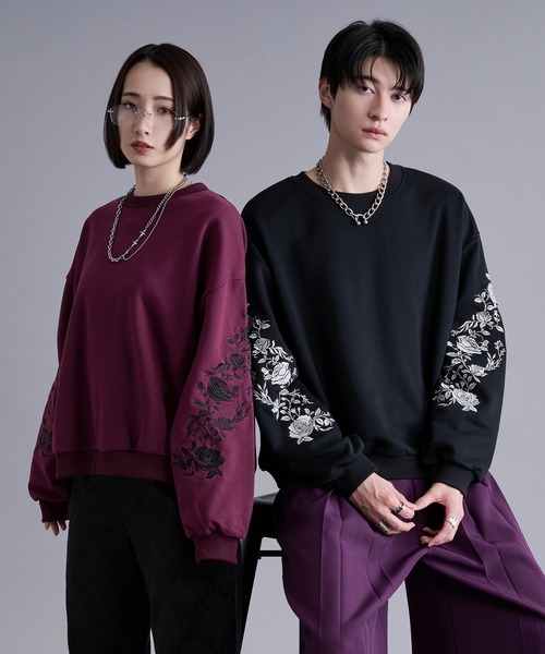 ローズ刺繍ウラケプルオーバー（スウェット）｜Ellno Loset（エルノ