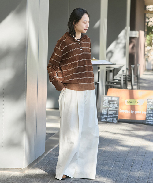 JOURNAL STANDARD(ジャーナルスタンダード)の「ベロアニットロングスリーブポロシャツ(ニット/セーター・レディース・ネイビー/ブラウン・FREE)」の6枚目の写真