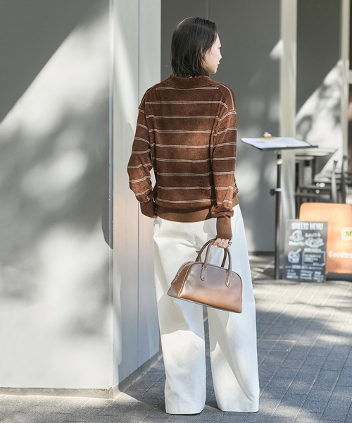 JOURNAL STANDARD(ジャーナルスタンダード)の「ベロアニットロングスリーブポロシャツ(ニット/セーター・レディース・ネイビー/ブラウン・FREE)」の7枚目の写真