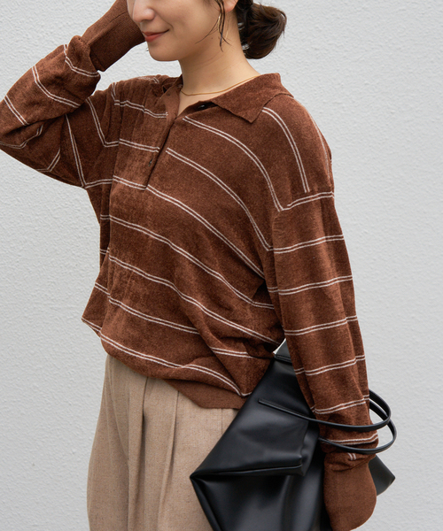 ベロアニットロングスリーブポロシャツ（ニット/セーター）｜JOURNAL