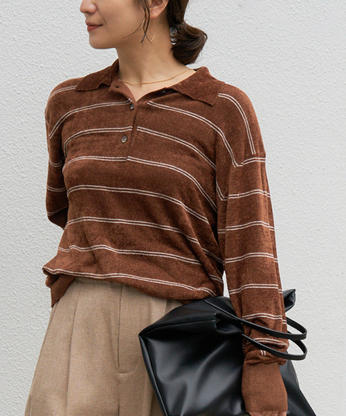 ベロアニットロングスリーブポロシャツ（ニット/セーター）｜JOURNAL