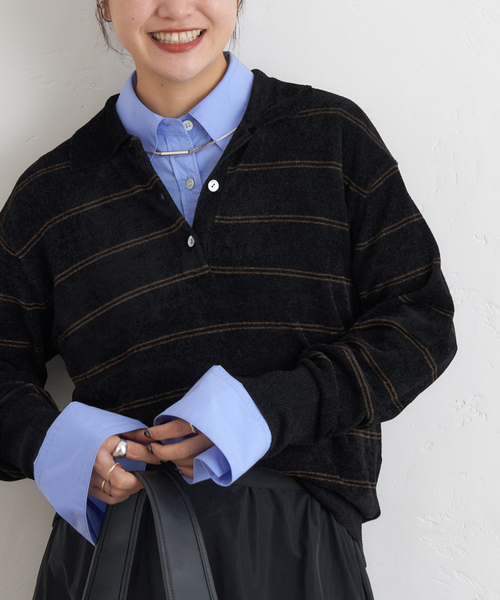 ベロアニットロングスリーブポロシャツ（ニット/セーター）｜JOURNAL