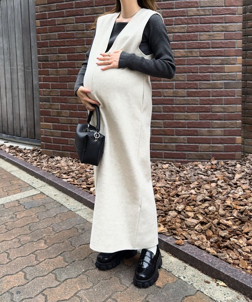 mamaレタス ] 深Vネックロングワンピース（マタニティウェア/グッズ