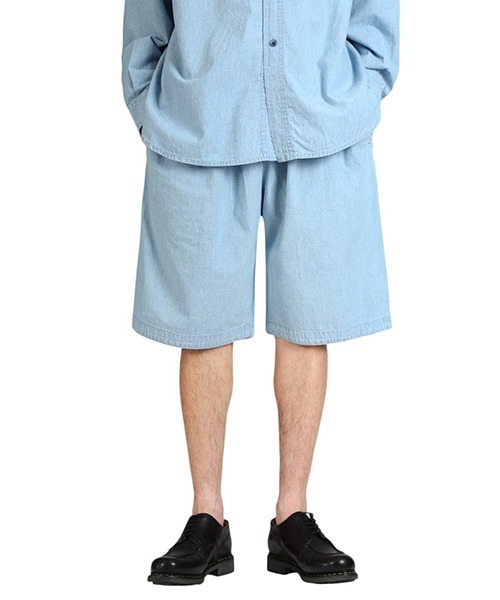 PORTER CLASSIC（ポータークラシック）の「Porter Classic / ポータークラシック：SHAWSHANK CHAMBRAY GATHERED SHORTS：PC-005-3237[COR]（その他パンツ・メンズ・ブルー・3）」の8枚目の写真
