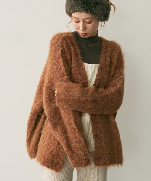 Crisp（クリスプ）の「メランジシャギーオーバーニットカーディガン（カーディガン/ボレロ・レディース・グレイッシュベージュ/ブルー/オレンジ・FREE）」の3枚目の写真