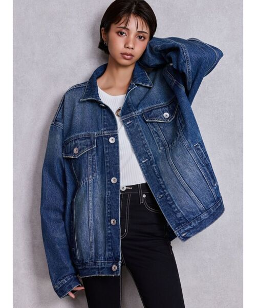 GYDA(ジェイダ)の「ヴィンテージBIGデニムGジャン(デニムジャケット・レディース・ブラック/ブルー/インディゴブルー・FREE)」の4枚目の写真