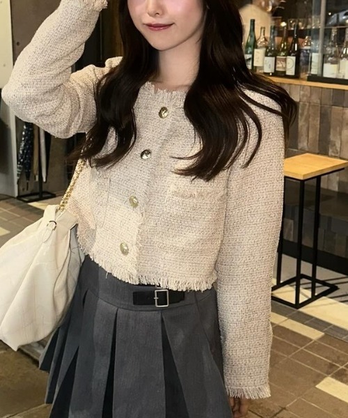 fupel（フぺル）の「no collar fringe tweed jacket / ノーカラー