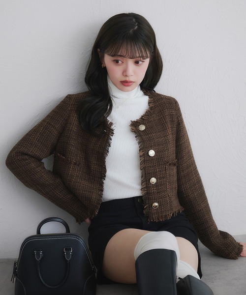 fupel（フぺル）の「no collar fringe tweed jacket / ノーカラー