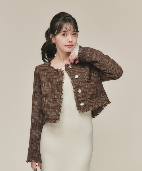 fupel（フぺル）の「no collar fringe tweed jacket / ノーカラー