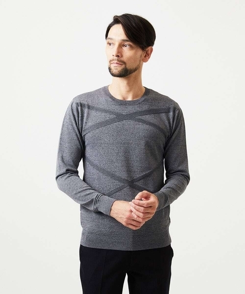 MICHEL KLEIN HOMME   （ミッシェルクランオム）の「切り替えクルーネックニット（ニット/セーター・メンズ・グレー/ブルー/ホワイト・MEDIUM/LARGE/X-LARGE）」の3枚目の写真